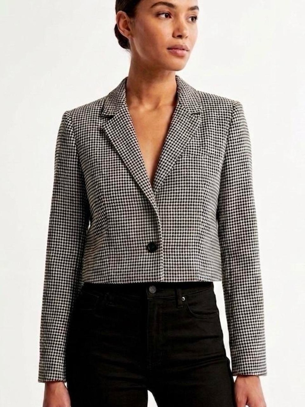 Abercrombie & Fitch Cropped Houndstooth Blazer - Black & White